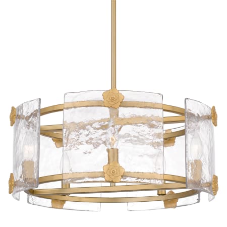 Quoizel Jolie 5 Light 21" Wide Taper Candle Pendant with Textured Glass Shade Light Gold