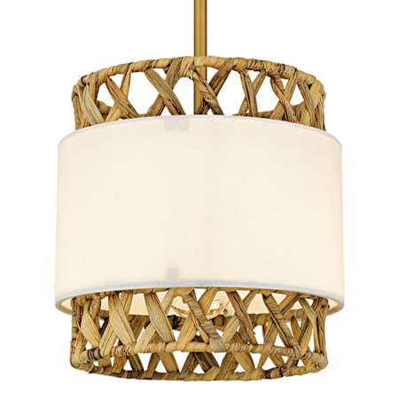 Quoizel Kate 10" Wide Mini Pendant with Rattan and Fabric Shade Brushed Gold