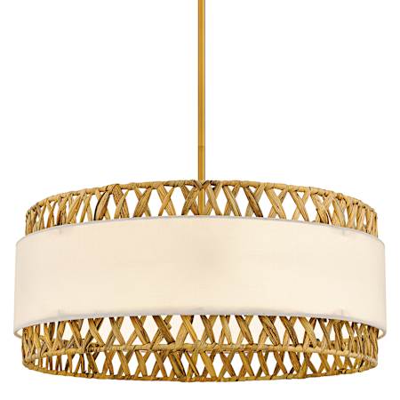 Quoizel Kate 5 Light 24" Wide Pendant with Rattan and Fabric Shade Brushed Gold