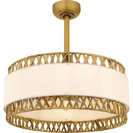Quoizel Kate 12" 3 Blade Indoor Ceiling Fandelier with Rattan and Fabric Shade Brushed Gold