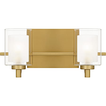 Quoizel Kolt 2 Light 13" Wide LED Bathroom Vanity Light with Outer Clear Glass and Heavy Sand Blast Inner Glass Brushed Gold