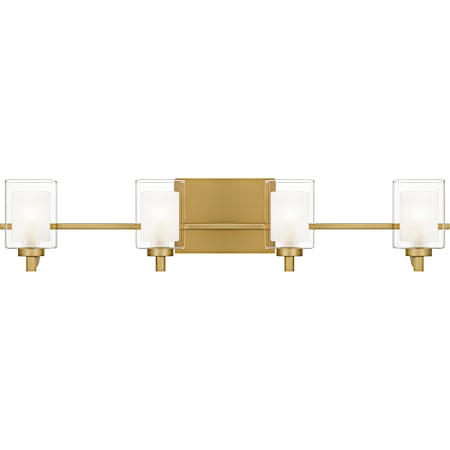Quoizel Kolt 4 Light 29" Wide LED Bathroom Vanity Light with Outer Clear Glass and Heavy Sand Blast Inner Glass Brushed Gold