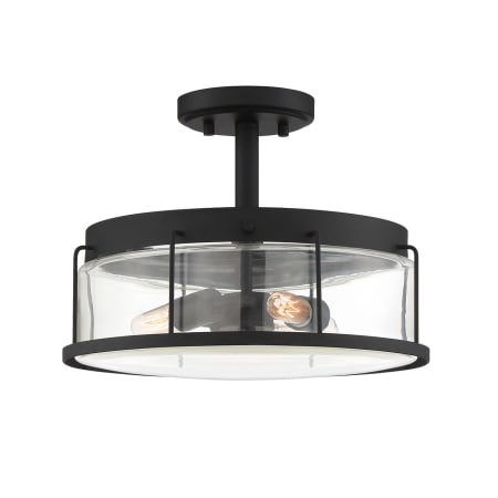 Quoizel Ludlow 3 Light 14" Wide Semi-Flush Drum Ceiling Fixture with Clear Glass Shade Earth Black