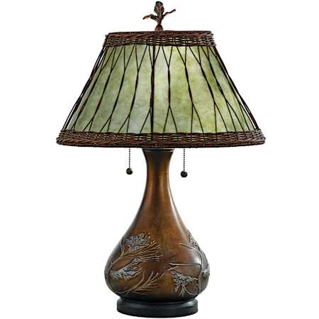 Quoizel Mica 2 Light 25" Tall Table Lamp with Soft Green Mica Shade Bronze
