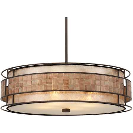 Quoizel Laguna 4 Light Drum Pendant with Oyster Mica And Mosaic Tile Shade Renaissance Copper