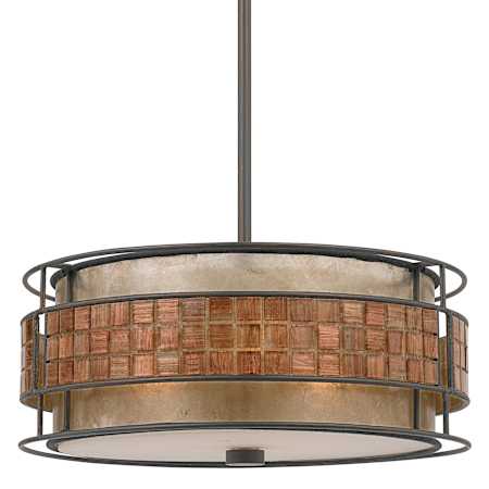 Quoizel Laguna 3 Light Drum Pendant with Oyster Mica And Mosaic Tile Shade Renaissance Copper