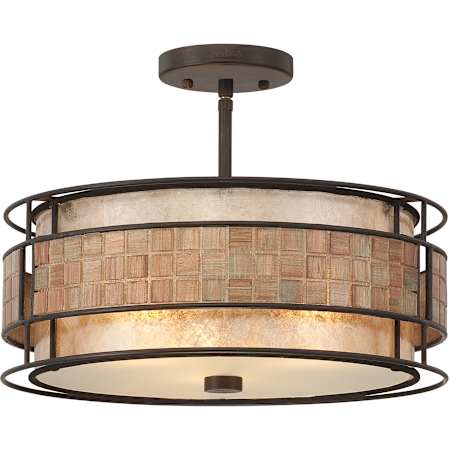 Quoizel Laguna 3 Light 16" Wide Semi-Flush Ceiling Fixture with Mica And Mosaic Tile Shade Renaissance Copper