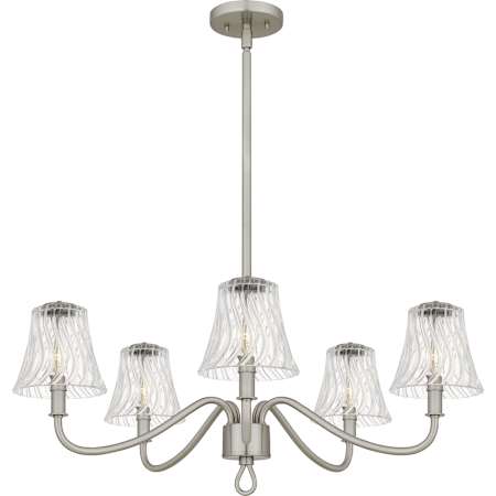 Quoizel McKinney 5 Light 30" Wide Taper Candle Chandelier with Swirl Glass Shades Brushed Nickel