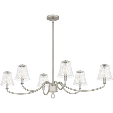 Quoizel McKinney 6 Light 44" Wide Taper Candle Linear Chandelier with Swirl Glass Shades Brushed Nickel