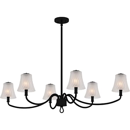 Quoizel McKinney 6 Light 44" Wide Taper Candle Linear Chandelier with Swirl Glass Shades Matte Black