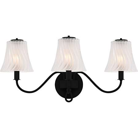 Quoizel McKinney 3 Light 23" Wide Vanity Light with Swirl Glass Shades Matte Black