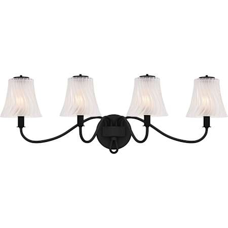 Quoizel McKinney 4 Light 31" Wide Vanity Light with Swirl Glass Shades Matte Black