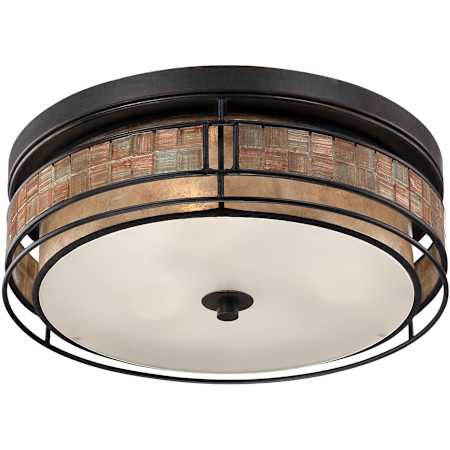 Quoizel Laguna 3 Light 16" Wide Flush Mount Ceiling Fixture with Mica And Mosaic Tile Shade Renaissance Copper