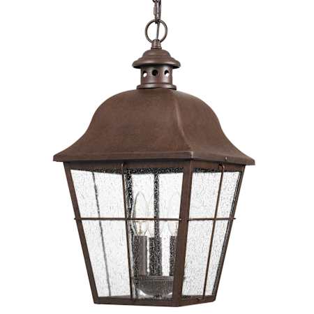 Quoizel Millhouse 3 Light 10" Wide Outdoor Taper Candle Pendant with Seeded Glass Panels Copper Bronze