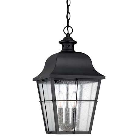 Quoizel Millhouse 3 Light 10" Wide Outdoor Taper Candle Pendant with Seeded Glass Panels Mystic Black