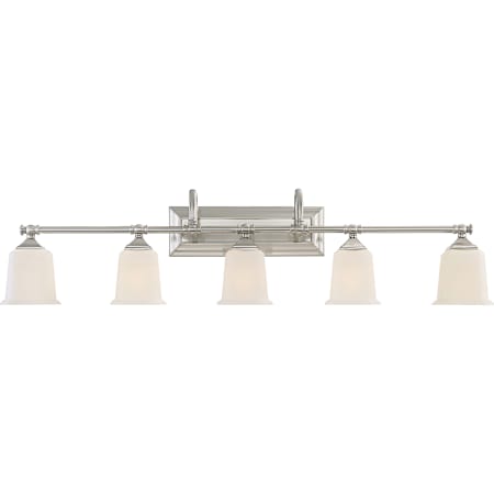 Quoizel Nicholas 5 Light 42" Wide Bathroom Vanity Lights with Patterned/Etched Glass Brushed Nickel