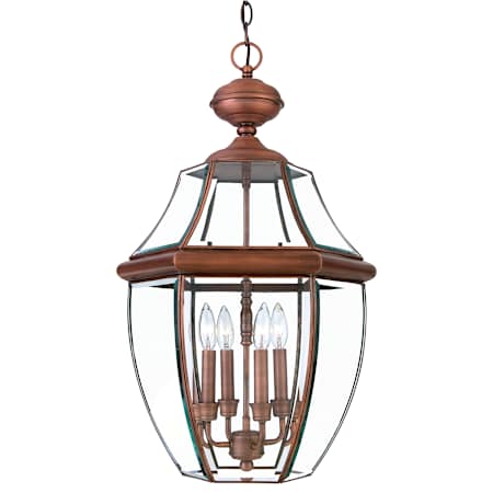 Quoizel Newbury 4 Light 16" Wide Outdoor Pendant Lantern with Clear Glass Aged Copper