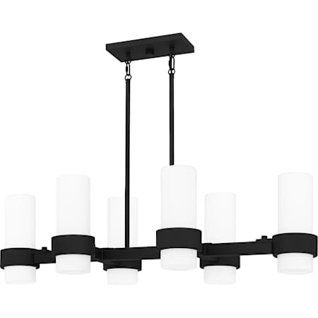 Quoizel Kimora 6 Light 36" Wide Linear Chandelier with Etched Opal Shades Matte Black