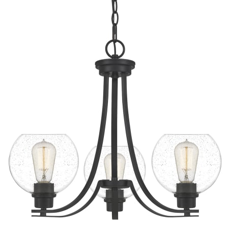Quoizel Pruitt 3 Light 22" Wide Chandelier with Seedy Glass Shades Matte Black