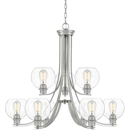Quoizel Pruitt 9 Light 34" Wide Chandelier with Seedy Glass Shades Brushed Nickel