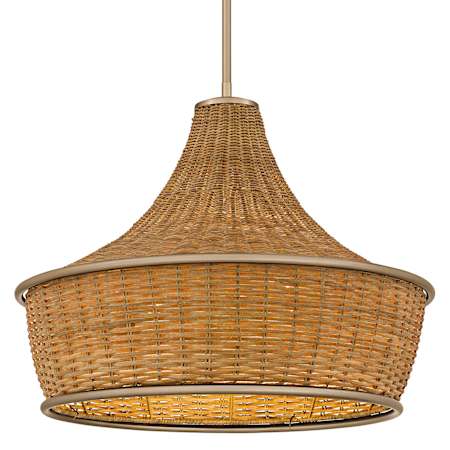 Quoizel Solebay 3 Light 22" Wide Pendant with Natural Rattan Shade Bronze Gold
