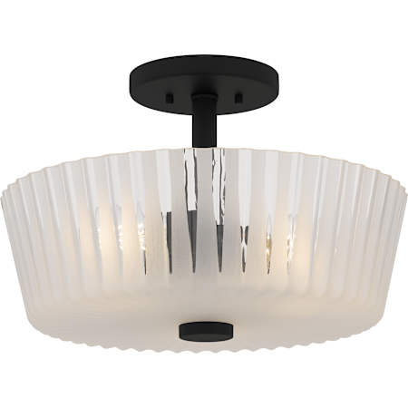 Quoizel Gray 3 Light 16" Wide Semi-Flush Ceiling Fixture with Frosted, Ribbed Glass Shade Matte Black