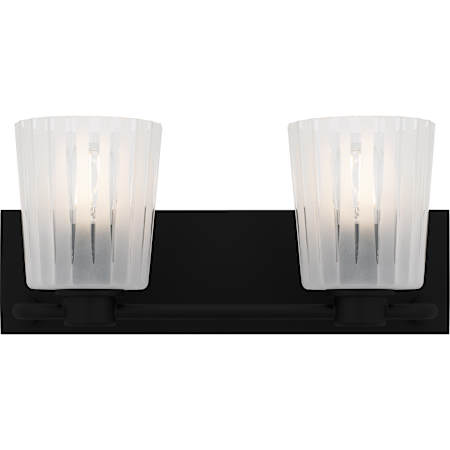 Quoizel Gray 2 Light 16" Wide Vanity Light with Ribbed Glass Shades Matte Black