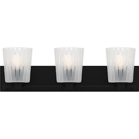 Quoizel Gray 3 Light 24" Wide Vanity Light with Ribbed Glass Shades Matte Black