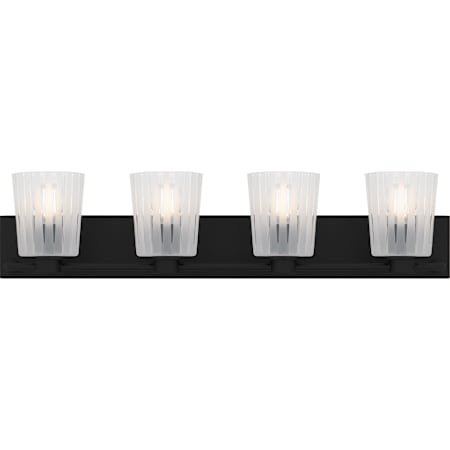 Quoizel Gray 4 Light 32" Wide Vanity Light with Ribbed Glass Shades Matte Black