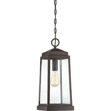 Quoizel Ravenel Single Light 8" Wide Outdoor Mini Pendant with Glass Panel Shades Western Bronze
