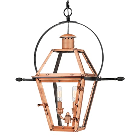 Quoizel Rue De Royal 2 Light 21" Wide Outdoor Pendant with Clear Glass Shade Aged Copper