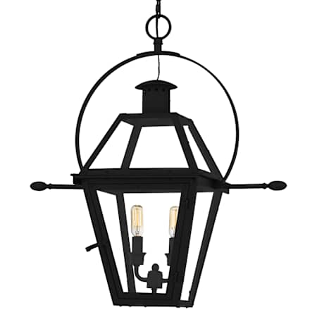 Quoizel Rue De Royal 2 Light 21" Wide Outdoor Pendant with Clear Glass Shade Earth Black