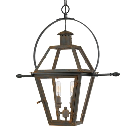 Quoizel Rue De Royal 2 Light 21" Wide Outdoor Pendant with Clear Glass Shade Industrial Bronze