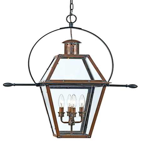 Quoizel Rue De Royal 4 Light 28" Wide Outdoor Pendant with Clear Glass Shade Aged Copper