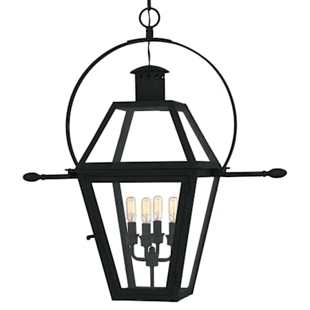 Quoizel Rue De Royal 4 Light 28" Wide Outdoor Pendant with Clear Glass Shade Earth Black