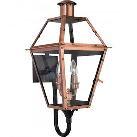 Quoizel Rue De Royal 2 Light 24" Tall Outdoor Wall Sconce with Clear Glass Shade Aged Copper