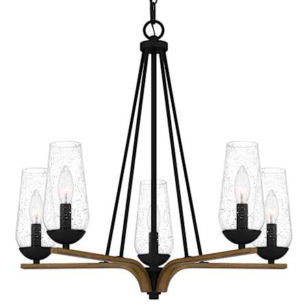 Quoizel Rochester 5 Light 25" Wide Taper Candle Style Chandelier with Seedy Glass Shades Matte Black