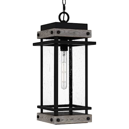 Quoizel Strader 10" Wide Wood Mini Pendant with Seedy Glass Shade Matte Black