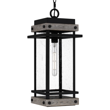 Quoizel Strader 10" Wide Wood Outdoor Mini Pendant with Seedy Glass Shade Matte Black
