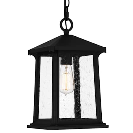 Quoizel Satterfield 9" Wide Mini Pendant with Seedy Glass Shade Matte Black