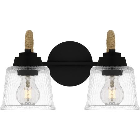 Quoizel Seabreeze 2 Light 15" Wide Bathroom Vanity Light with Hammered Glass Shades Matte Black