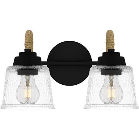 Quoizel Seabreeze 2 Light 15" Wide Bathroom Vanity Light with Hammered Glass Shades Matte Black