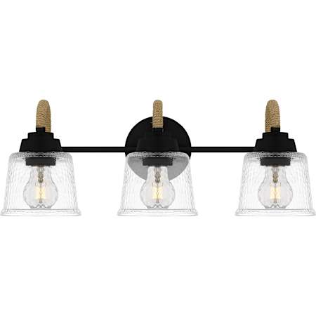 Quoizel Seabreeze 3 Light 23" Wide Bathroom Vanity Light with Hammered Glass Shades Matte Black