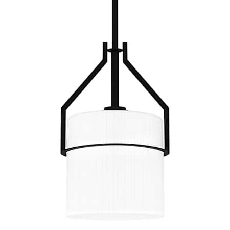 Quoizel Seymour 9" Wide Mini Pendant with Etched Opal Ribbed Glass Shade Matte Black