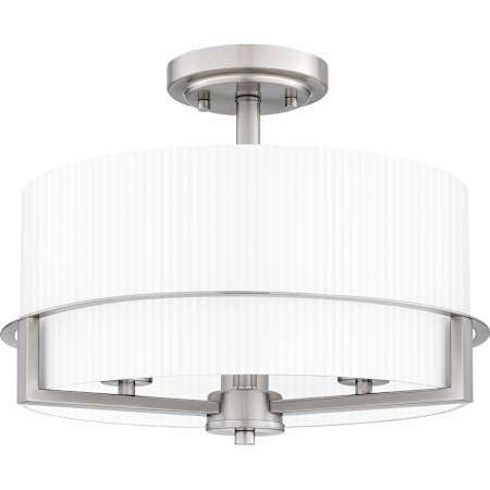 Quoizel Seymour 3 Light 15" Wide Semi-Flush Drum Ceiling Fixture with Etched Opal Ribbed Glass Shade Brushed Nickel