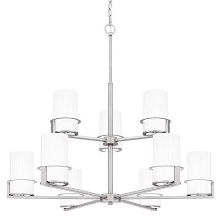 Quoizel Seymour 9 Light 33" Wide Chandelier with Ribbed Etched Opal Glass Shades Brushed Nickel