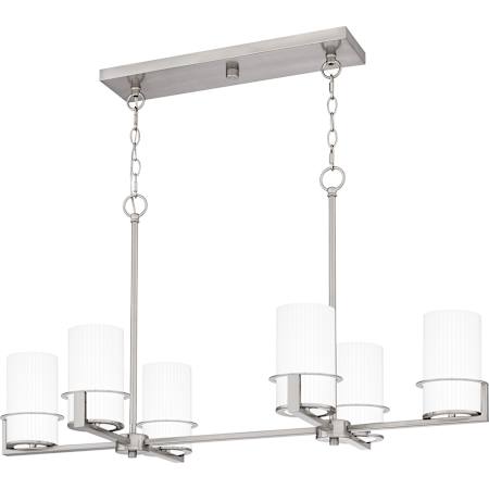 Quoizel Seymour 6 Light 36" Wide Linear Chandelier with Ribbed Etched Opal Glass Shades Brushed Nickel