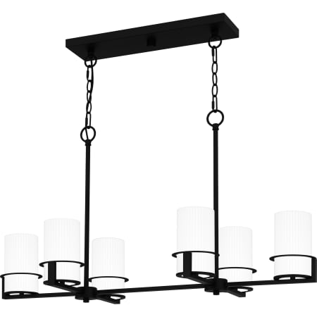 Quoizel Seymour 6 Light 36" Wide Linear Chandelier with Ribbed Etched Opal Glass Shades Matte Black