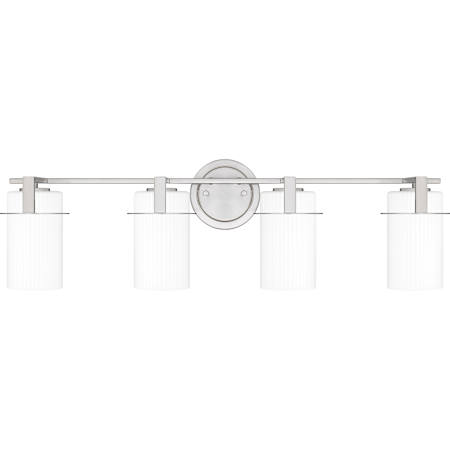 Quoizel Seymour 4 Light 31" Wide Bathroom Vanity Light with Ribbed Etched Opal Glass Shades Brushed Nickel