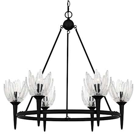 Quoizel Shea 6 Light 31" Wide Candle Style Chandelier with Floral Glass Shades Matte Black